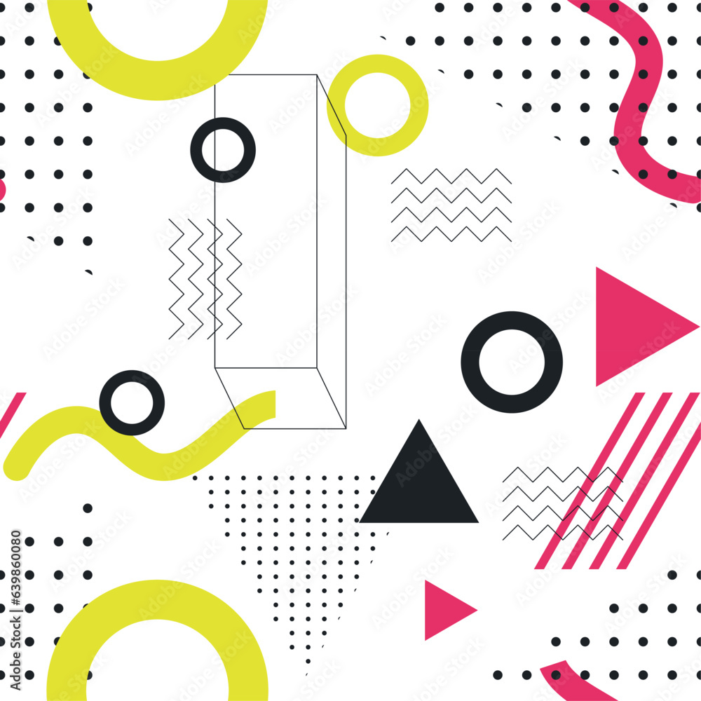 Universal Trend Geometric Shapes with Bright Pink and Yellow Elements Vector Seamless Pattern Universal Trend Geometric Shapes with Bright Pink and Yellow Elements Vector Seamless Pattern
