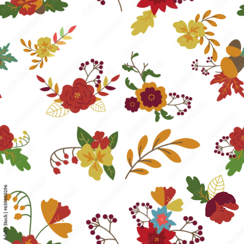 Seamless pattern depicting flowers and flowers on fabric and wrapping paper.
