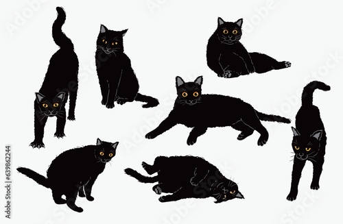 Cute Cartoon black Cat set	