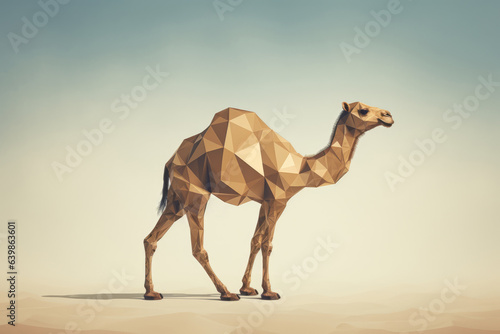 Portrait of camel made of polygonal shapes. AI generative art