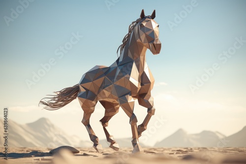 Portrait of horse made of polygonal shapes. AI generative art © Drpixel