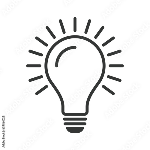 Light Bulb Vector Icon Outline, Lightening, Electric Lamp, Represents Idea And Innovation Sign, Thinking Concept, Innovative, Brainstorm Design Elements, Electric Bulb Light With Rays Glowing Vector