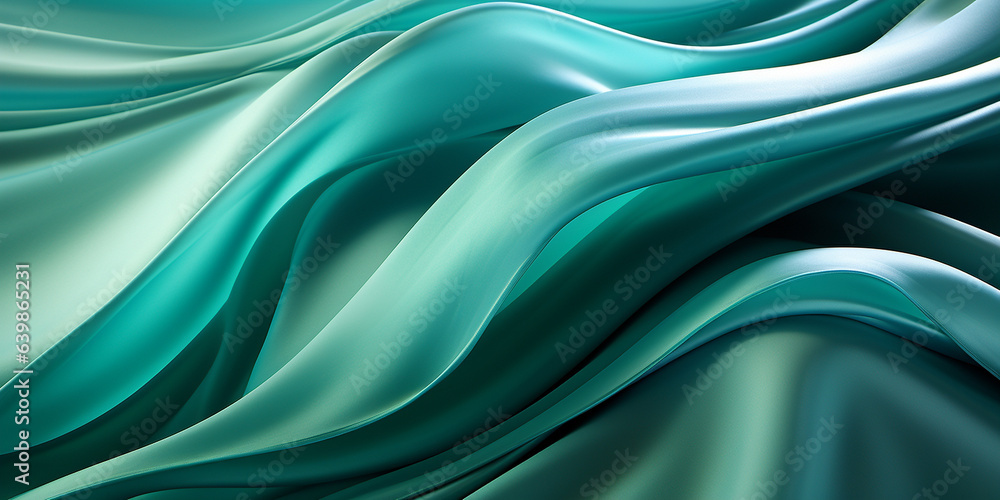 Obraz premium Schöner abstrakter futuristischer Hintergrund in welligen türkis Farben für Webdesign und Drucksachen als Vorlage in Querformat für Banner, ai generativ