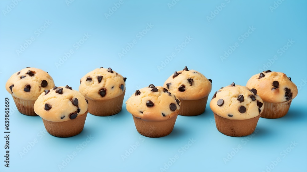 Muffins on pastel background with copy space. 