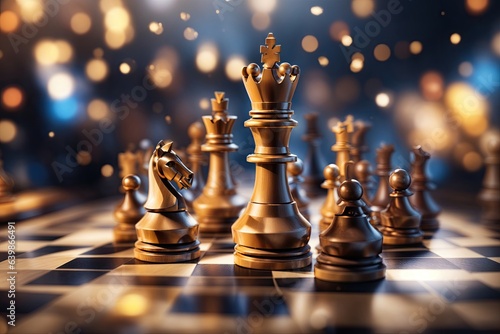 chess figure in competition success play background. strategy, management or leadership concept