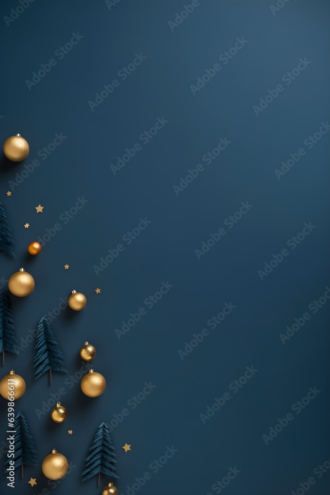 Obraz premium New year decoration set on dark blue background with copy space.