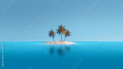 lonely little island with palm trees in the sea minimalism landscape. © kichigin19