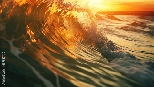golden ocean wave at sunset.
