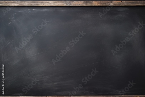 Empty blackboard with chalk rubbed out on wooden background with copy space, education concept