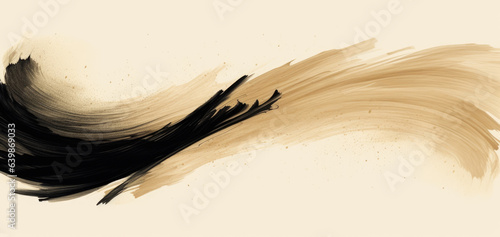 Black ink brush stroke on beige paper background. Abstract background in Japanese style. Japanese calligraphy