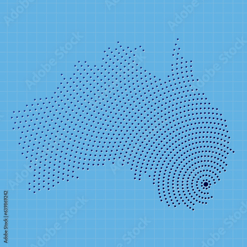 Dotted map of Australia centered on the capital, Canberra