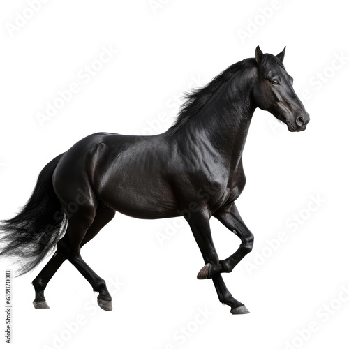 black horse looking isolated on white