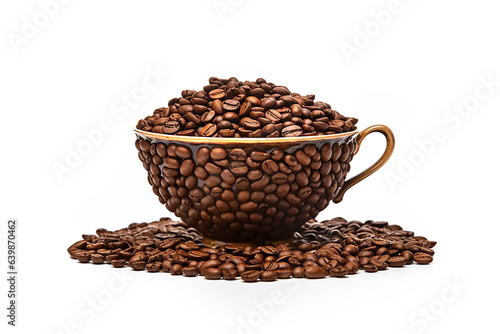 Mug of coffee beans on white background. Generative AI