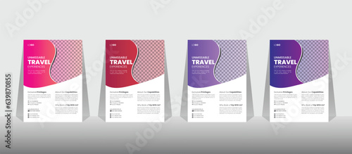 Travel flyer or poster brochure design layout. 4 colorful Travel flyer template for travel agency.