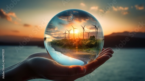 Rotating Mini Wind Turbine in Glass Bubble - Sustainable Energy Decor, generative Ai © Aleksandr