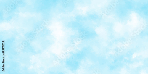 Abstract blurry defocused and grainy blue sky shades Watercolor background, creative brush painted aquarelle light sky blue background, Beautiful and cloudy blue paper texture background.