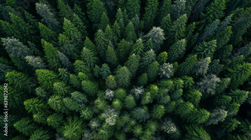 Top down drone photo of autumn trees and evergreen trees in North America 