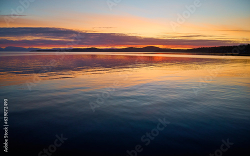 Sunset over the sea Halfmoon Bay. Sunshine Coast, British Columbia, Canada