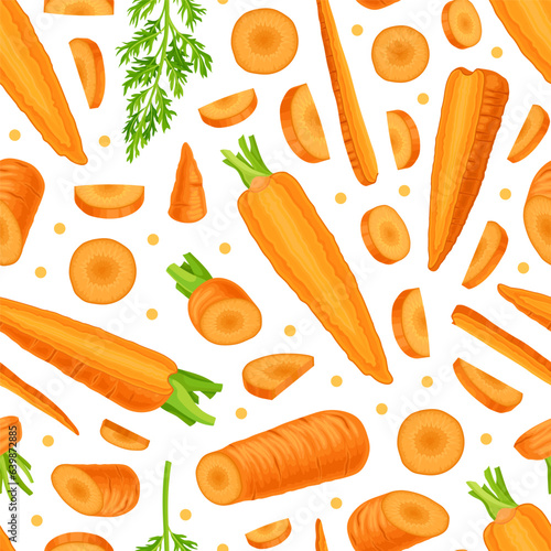 Bright Carrot Vegetable and Crop Seamless Pattern Design Vector Template