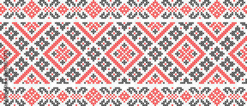 Vector illustration of Ukrainian ornament in ethnic floral style, identity, vyshyvanka, embroidery for print clothes, websites, banners. Background. Geometric design, frame for text, copy space