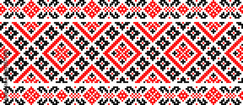 Vector illustration of Ukrainian ornament in ethnic floral style, identity, vyshyvanka, embroidery for print clothes, websites, banners. Background. Geometric design, frame for text, copy space