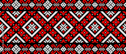 Vector illustration of Ukrainian ornament in ethnic floral style, identity, vyshyvanka, embroidery for print clothes, websites, banners. Background. Geometric design, frame for text, copy space