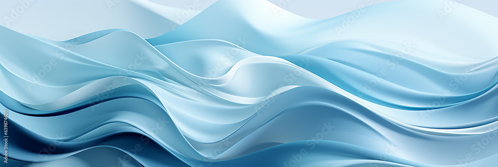 Fototapeta premium Schöner abstrakter futuristischer Hintergrund in welligen blau Farben für Webdesign und Drucksachen als Vorlage in Querformat für Banner, ai generativ