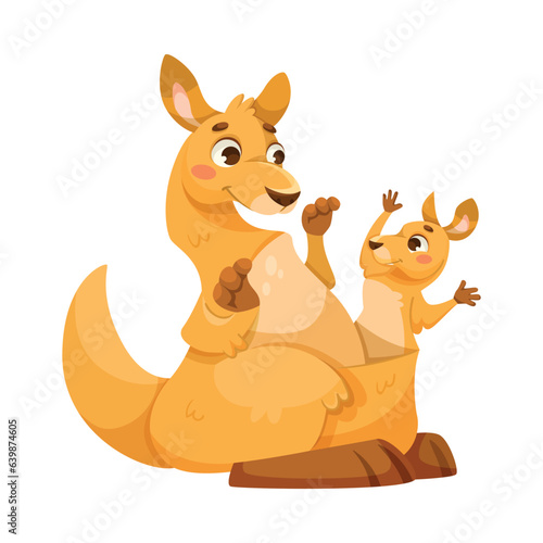 Cheerful Kangaroo Character and Australian Marsupial Animal Vector Illustration.