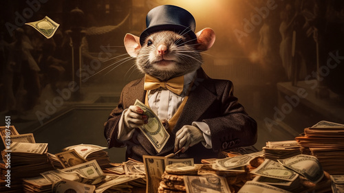 Fotografering rat banker bad politician caricature, greed anger business concept