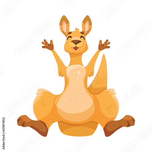 Cheerful Kangaroo Character and Australian Marsupial Animal Sitting Vector Illustration