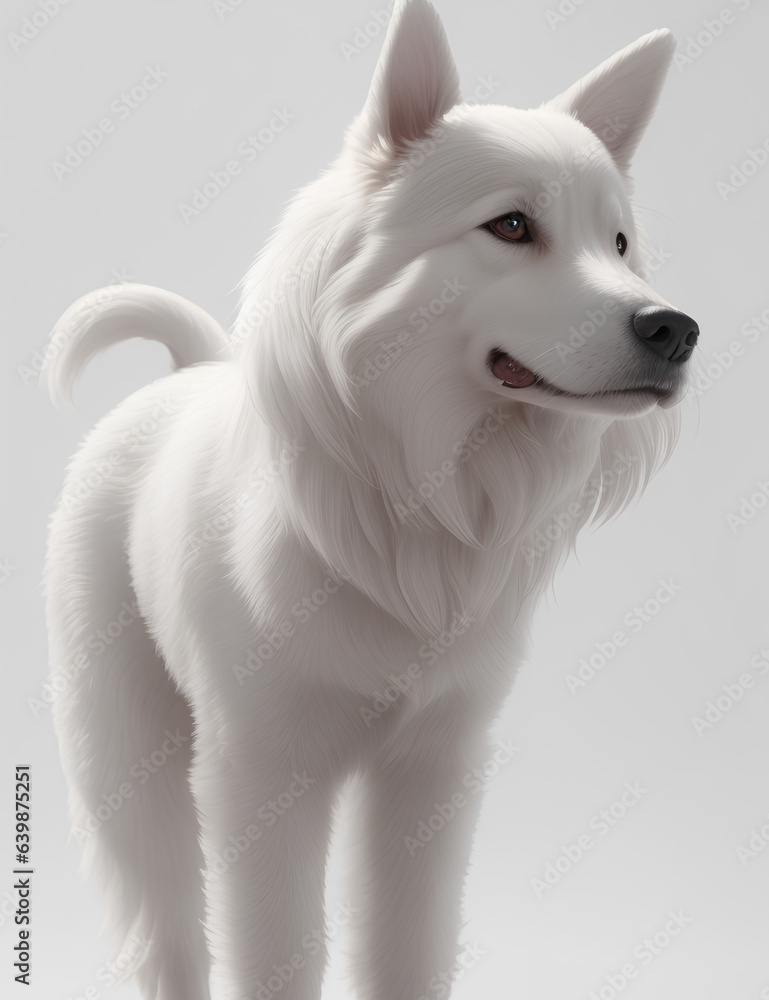 Beautiful white dog on transparent white background that is standing up Beautiful white dog on transparent white background that is standing up