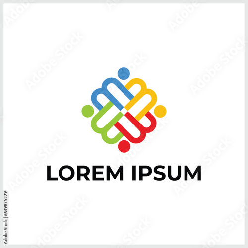 People together union symbol of friendship, partnership icon. Community kids group logotype, volunteer or charity organization logo.