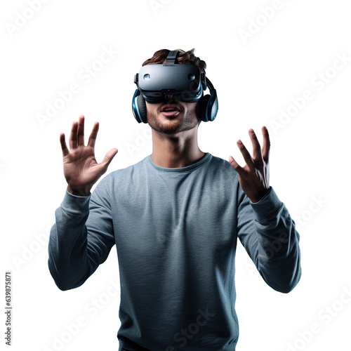 man using virtual reality headset isolated