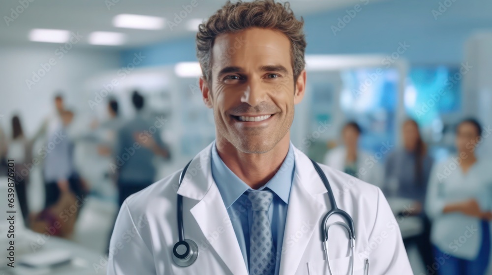 A portrait of professional doctor in hospital background A portrait of professional doctor in hospital background