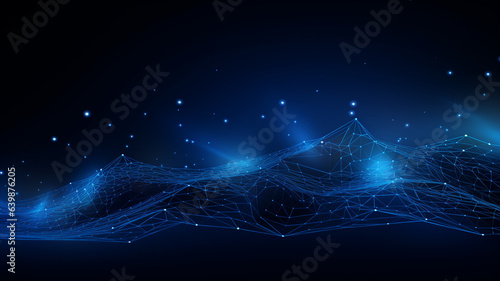 Abstract waving particle technology background design. Abstract wave moving dots flow particles, hi-tech and big data background.
