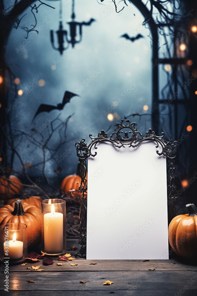 Blank Halloween card or invitation. Halloween vertical background with ...