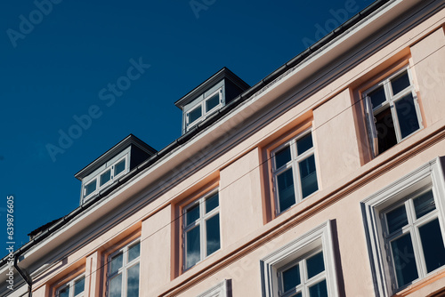 Beige colored facade in oldtown Stockholm in Sweden