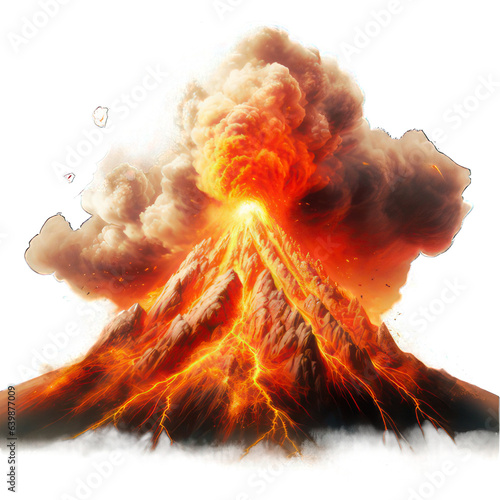 Fotografia, Obraz Erupting volcano isolated on white created with Generative AI