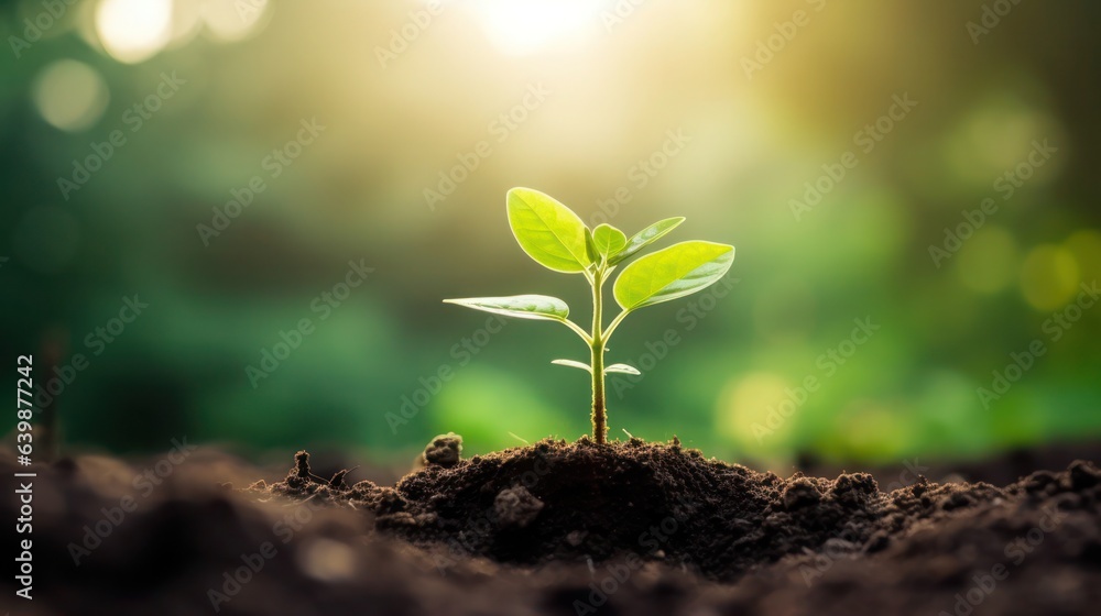 Planting seedlings young plant in the morning light on nature background Planting seedlings young plant in the morning light on nature background