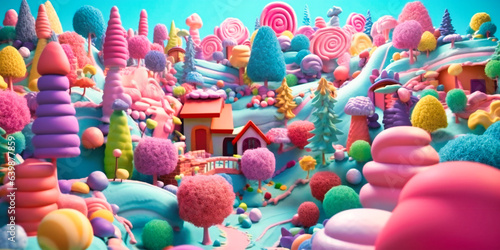 In a whimsical animation, a forest of ice cream and clouds springs to life, creating a surreal blend of confectionery landscapes. photo