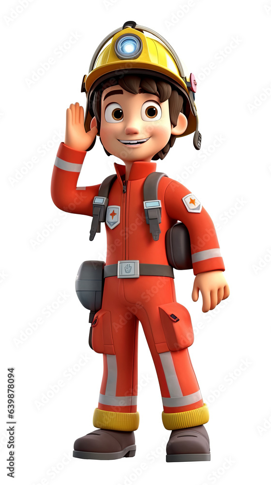 Firefighter. 3D cartoon characters. Isolated background, animated character. Firefighter. 3D cartoon characters. Isolated background, animated character.