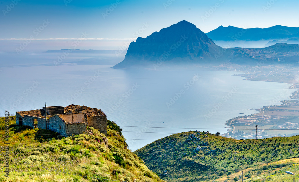 Panoramic view from Mount Erice, Sicily, Italy