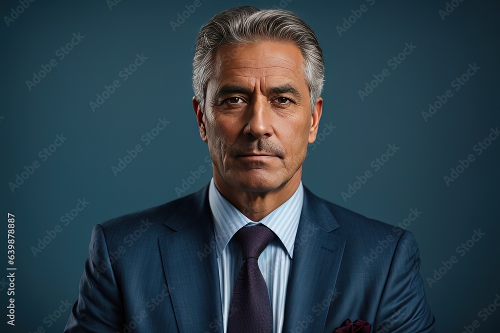 Portrait of mature businessman wearing suit on blue background Portrait of mature businessman wearing suit on blue background