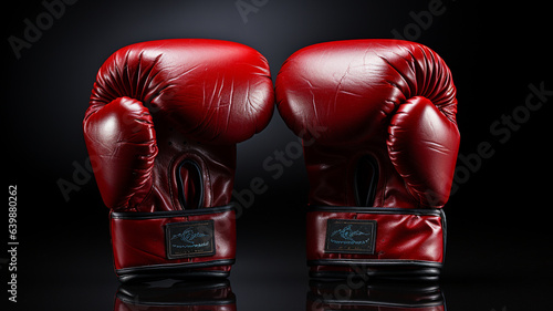 two boxing gloves on wooden table. © Aghavni
