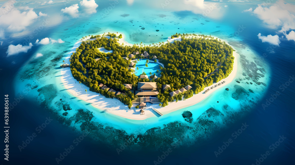 Illustration of a beautiful aerial view of a tropical island
 - obrazy, fototapety, plakaty 