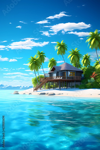 Illustration of a beautiful view of a tropical island