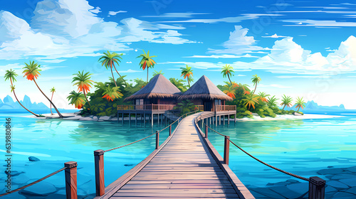 Illustration of a beautiful view of a tropical island © Aleh Varanishcha