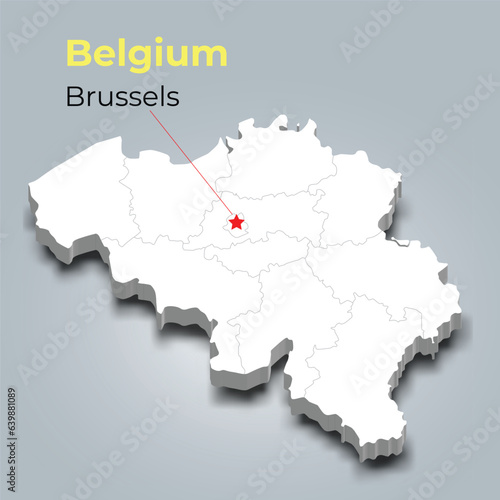 Belgium 3d map with borders of regions and it’s capital