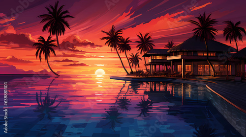 Illustration of a beautiful view of a tropical island