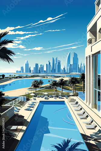 Illustration of the beautiful city of Abu Dhabi. United Arab Emirates